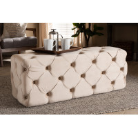 Baxton Studio LD19A119-1-Beige Velvet-Otto Jasmine Modern Contemporary Glam and Luxe Beige Velvet Fabric Upholstered Button Tufted Bench Ottoman